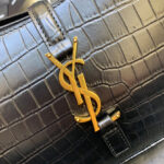 Saint Laurent Le 5 A 7 In Crocodile-Embossed Shiny Leather Black